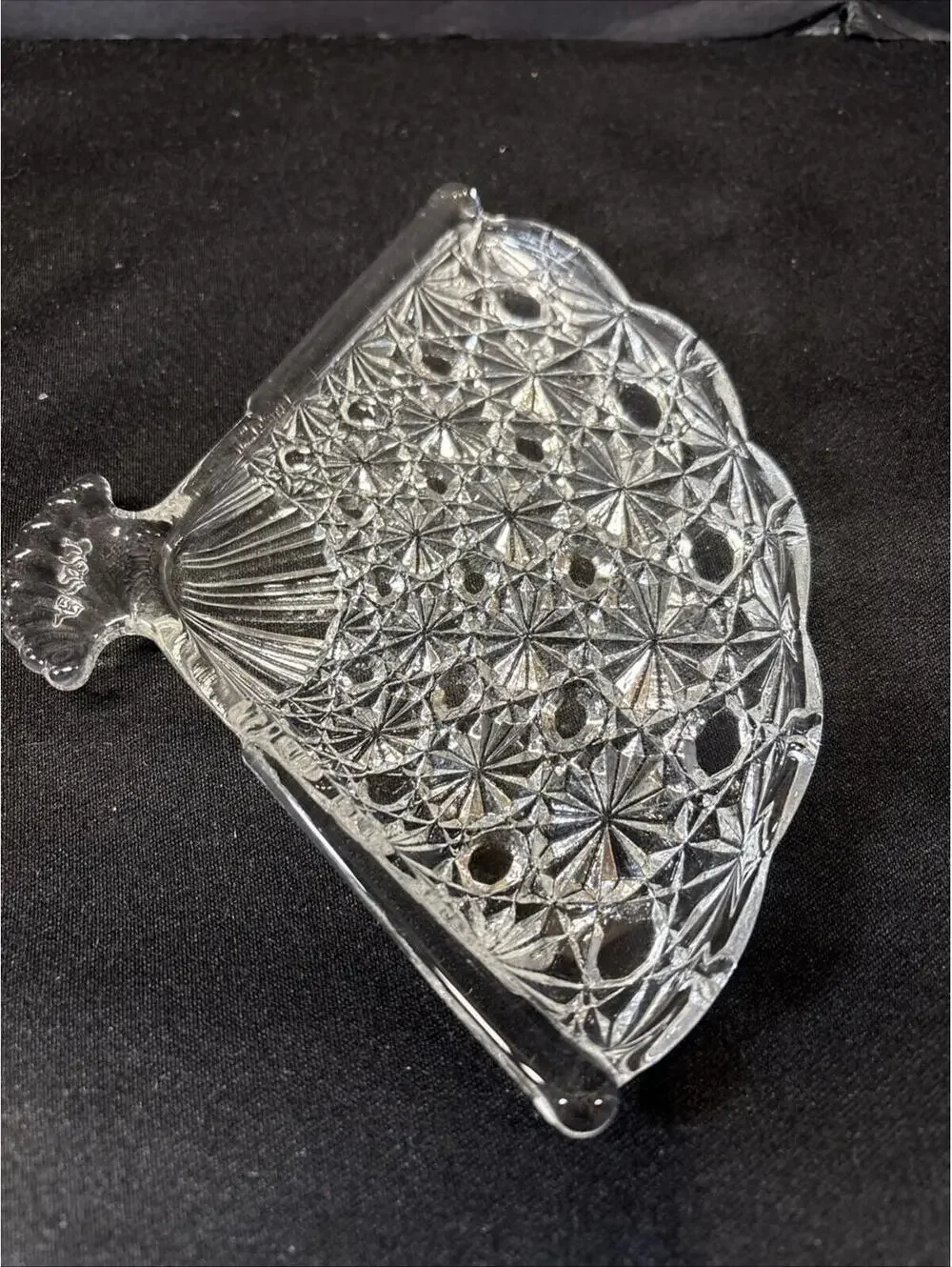 VTG Clear Glass Fan Plate Vanity Tray Trinket Dish Avon Great For Jewelry USA